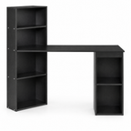 Computer Desk with Storage Shelves & Hutch – Black — studio product photo, front view