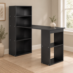 Computer Desk with Storage Shelves & Hutch – Black — styled home office, three-quarter right view