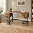 4-Drawer Computer Desk with Mesh Shelves – Brown — wider home office scene