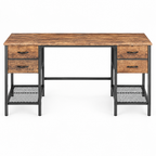 4-Drawer Computer Desk with Mesh Shelves – Brown — studio product photo, front view