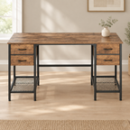 4-Drawer Computer Desk with Mesh Shelves – Brown — styled home office, front view