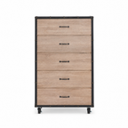 5-Drawer Chest with Caster Wheels – Weathered Light Oak — studio product photo, front view