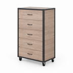 5-Drawer Chest with Caster Wheels – Weathered Light Oak — studio product photo, side profile