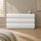 6-Drawer Dresser, Handleless Modern Chest – White — styled bedroom, front view