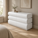 6-Drawer Dresser, Handleless Modern Chest – White — styled bedroom, three-quarter left view