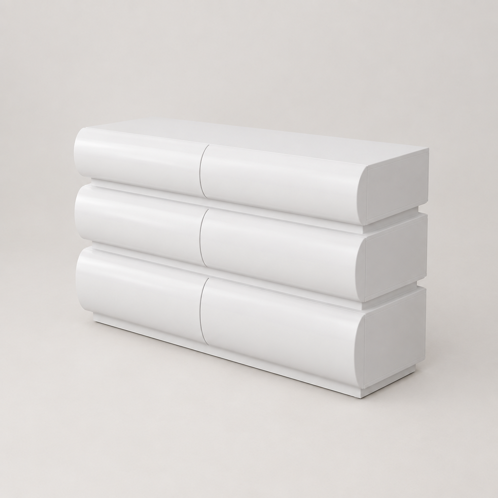 6-Drawer Dresser, Handleless Modern Chest – White — studio product photo, three-quarter view