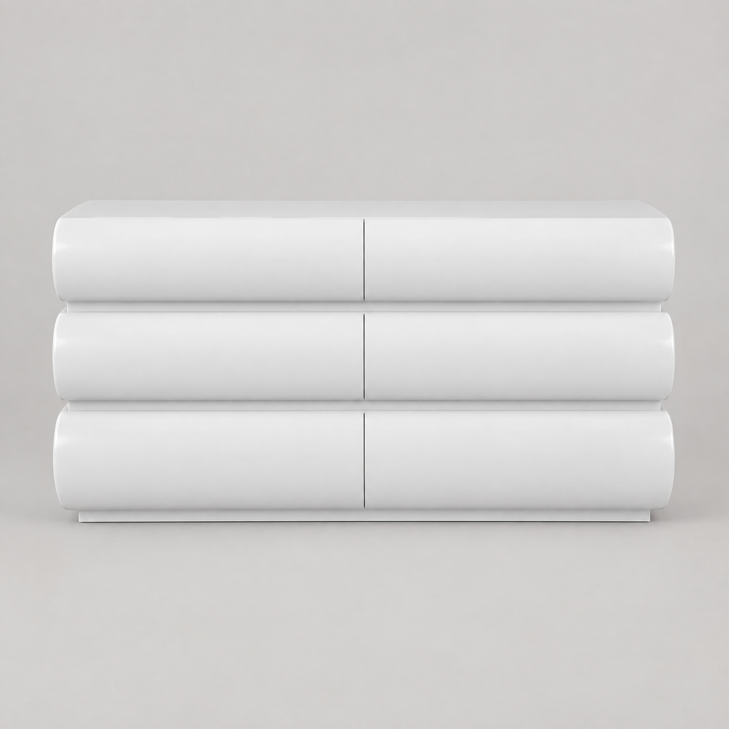 6-Drawer Dresser, Handleless Modern Chest – White — studio product photo, front view