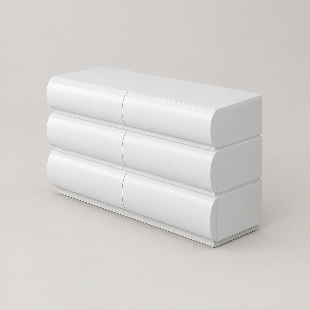 6-Drawer Dresser, Handleless Modern Chest – White — studio product photo, side profile