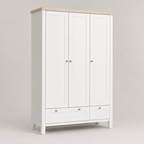 3-Door Wardrobe Closet with 2 Drawers & Lock – White — studio product photo, three-quarter view