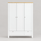 3-Door Wardrobe Closet with 2 Drawers & Lock – White — studio product photo, front view