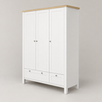 3-Door Wardrobe Closet with 2 Drawers & Lock – White — studio product photo, side profile