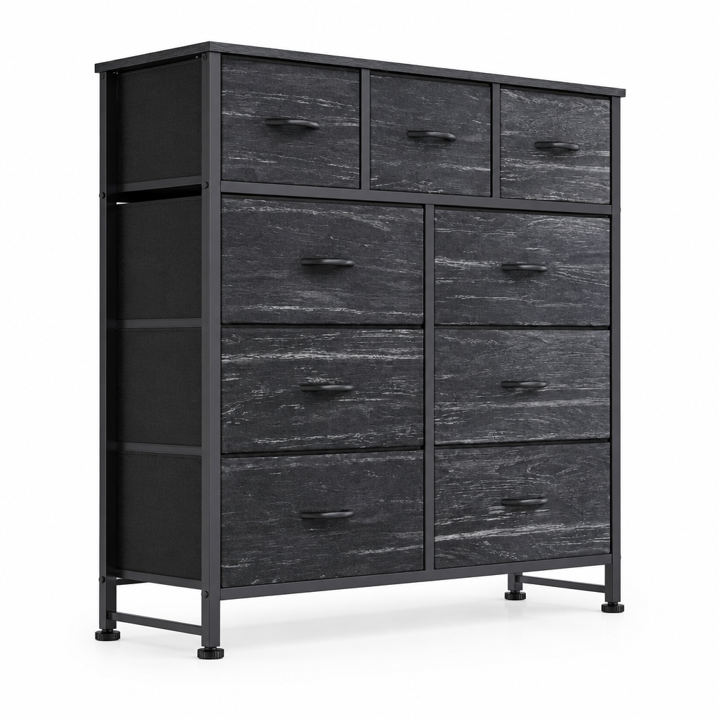 9-Drawer Fabric Dresser, Tall Chest Organizer — studio product photo, side profile