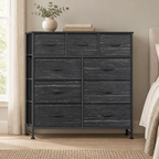 9-Drawer Fabric Dresser, Tall Chest Organizer — styled bedroom, front view