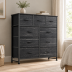 9-Drawer Fabric Dresser, Tall Chest Organizer — styled bedroom, three-quarter left view