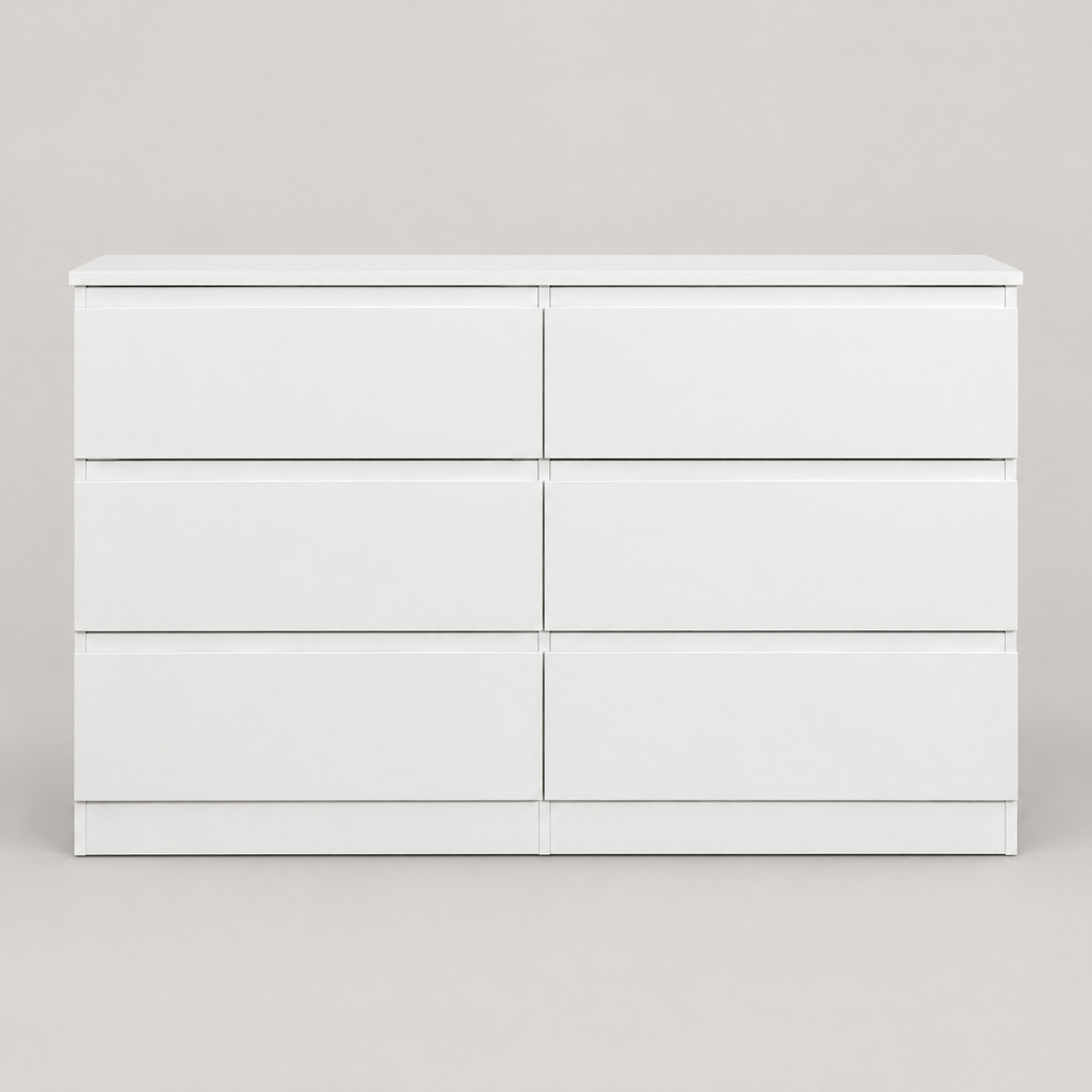 6-Drawer Dresser, Hidden-Handle Design – White — studio product photo, front view