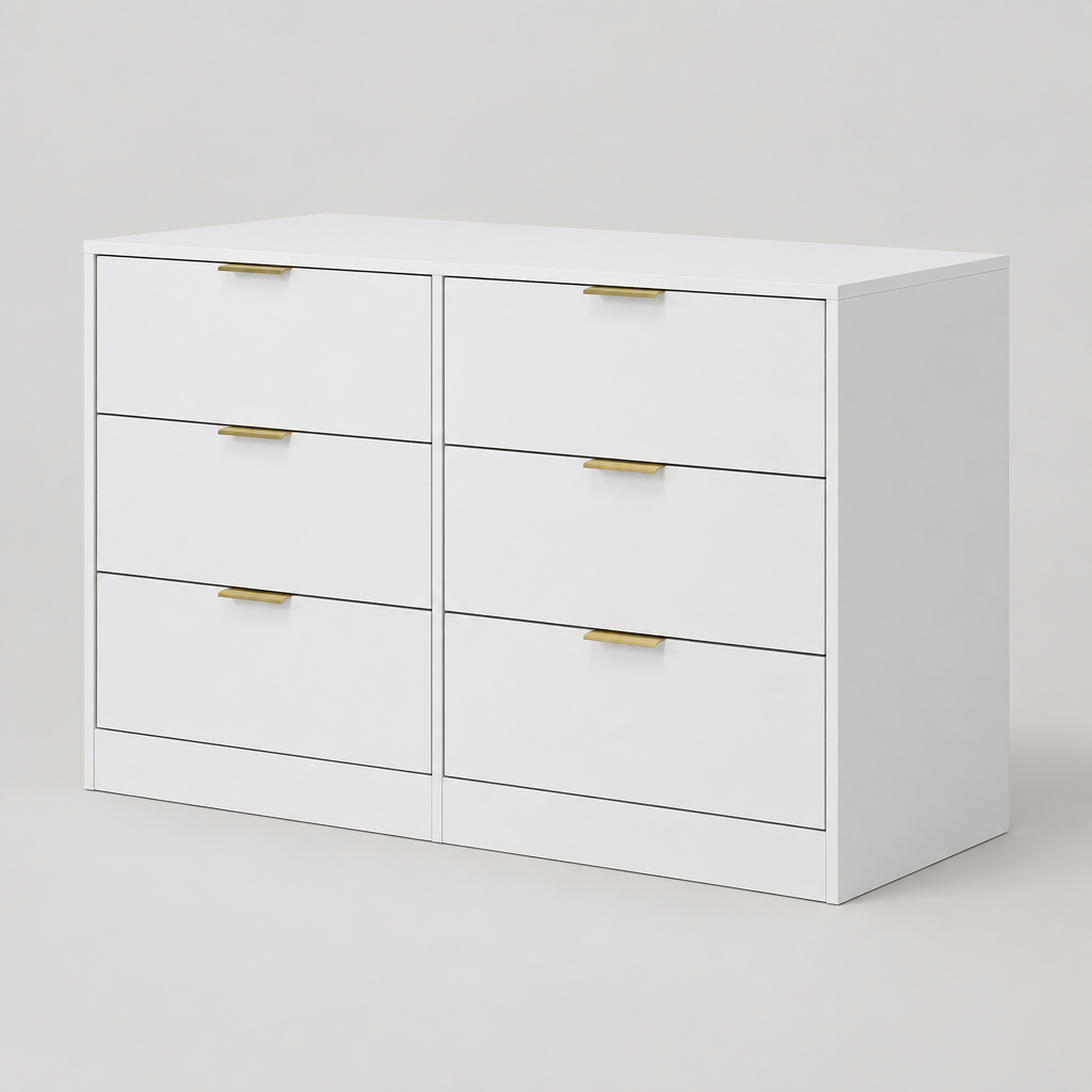 6-Drawer Dresser, Simply Modern Chest – White — studio product photo, side profile