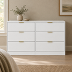 6-Drawer Dresser, Simply Modern Chest – White — styled bedroom, front view
