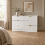 6-Drawer Dresser, Simply Modern Chest – White — wider bedroom scene