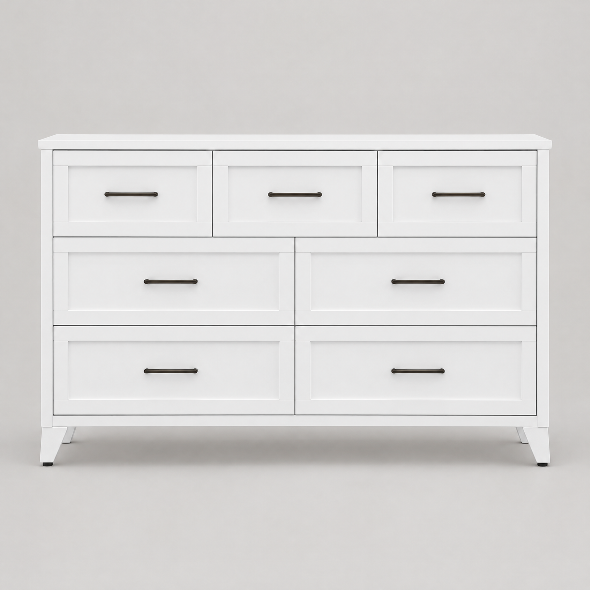 7-Drawer Metal Dresser, Wide Low-Profile – White — studio product photo, front view