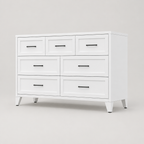7-Drawer Metal Dresser, Wide Low-Profile – White — studio product photo, three-quarter view