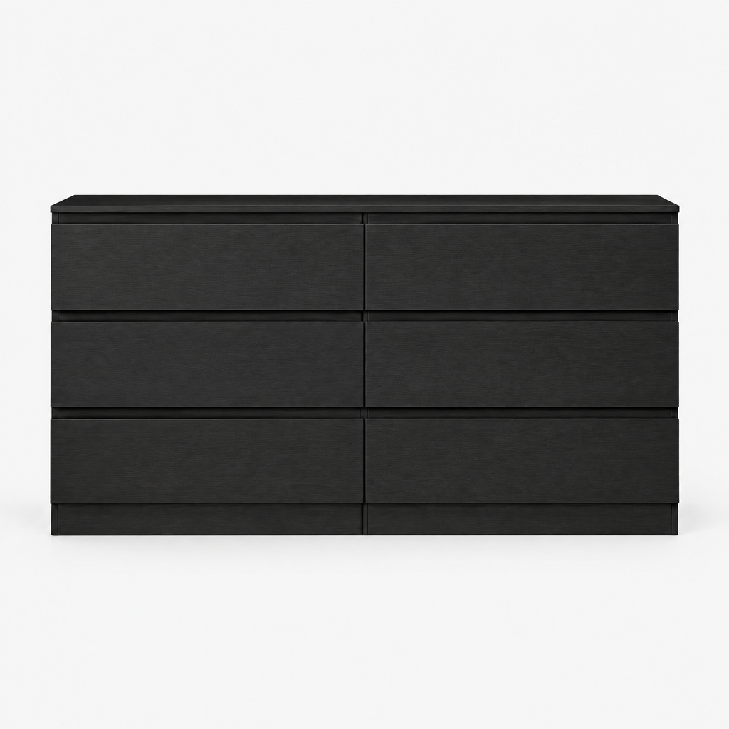 6-Drawer Dresser, Hidden-Handle Design – Black — studio product photo, front view
