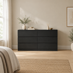 6-Drawer Dresser, Hidden-Handle Design – Black — wider bedroom scene