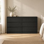6-Drawer Dresser, Hidden-Handle Design – Black — styled bedroom, front view