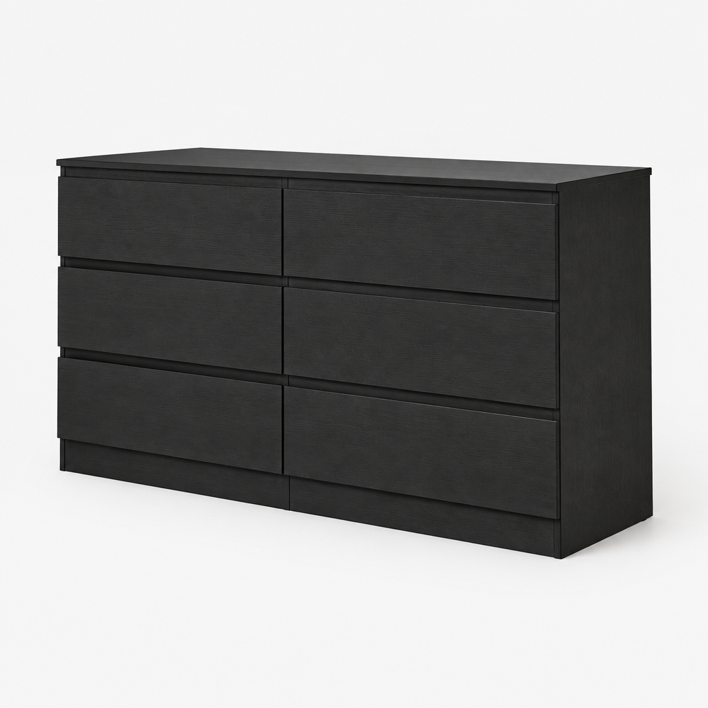 6-Drawer Dresser, Hidden-Handle Design – Black — studio product photo, side profile