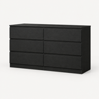 6-Drawer Dresser, Hidden-Handle Design – Black — studio product photo, three-quarter view