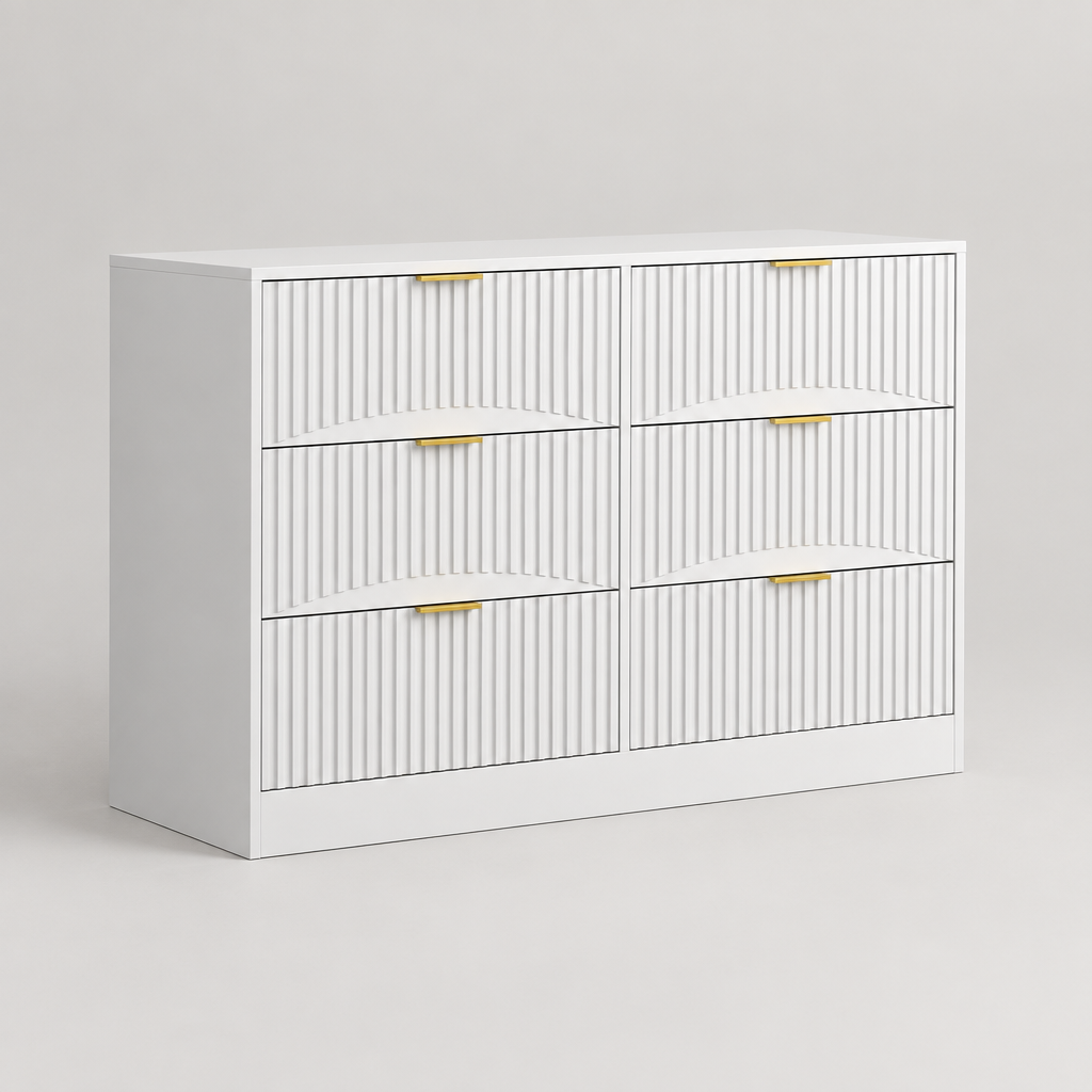 6-Drawer Dresser, Modern Chest of Drawers – White — studio product photo, three-quarter view