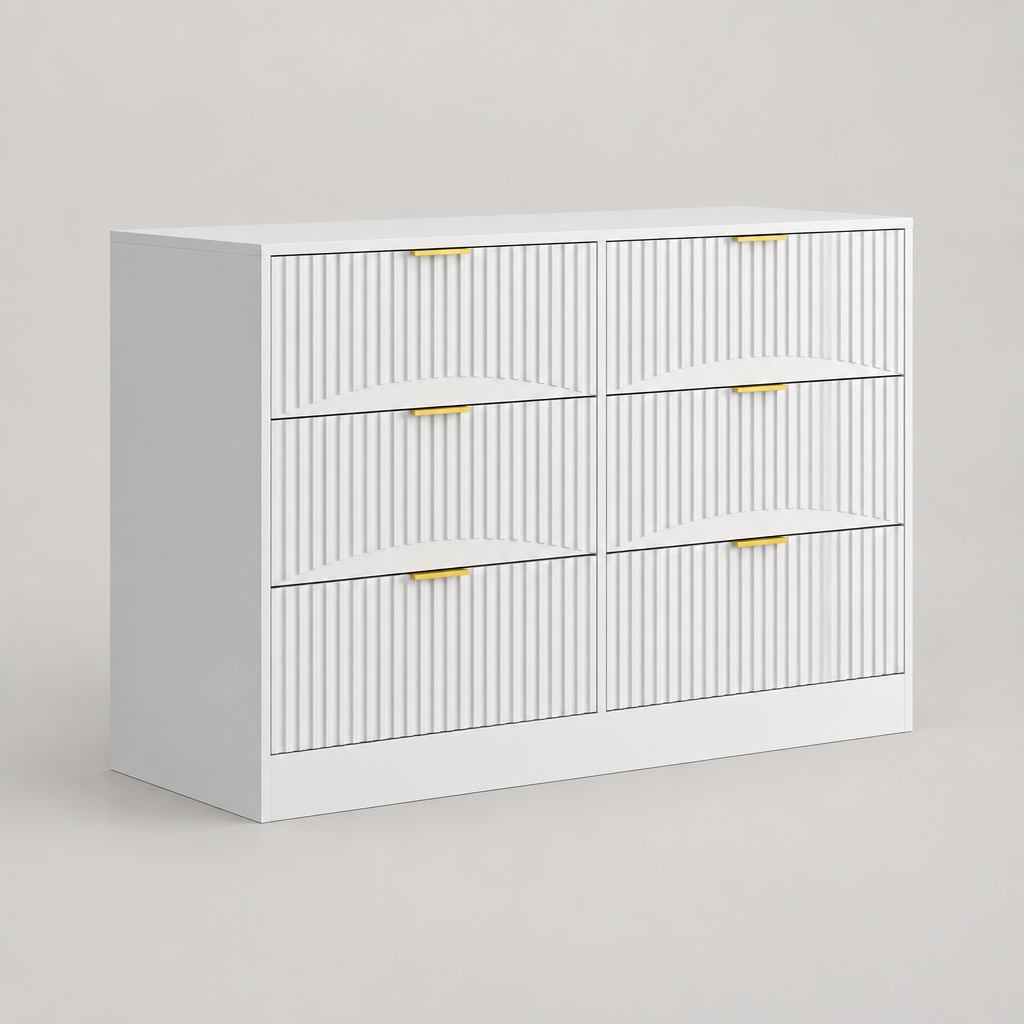 6-Drawer Dresser, Modern Chest of Drawers – White — studio product photo, side profile