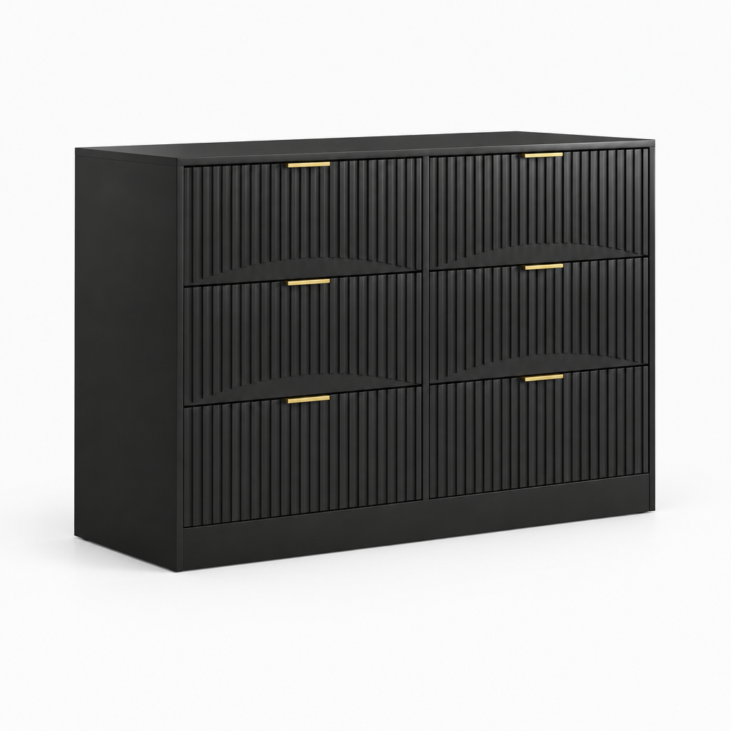 6-Drawer Dresser, Modern Chest of Drawers – Black — studio product photo, three-quarter view
