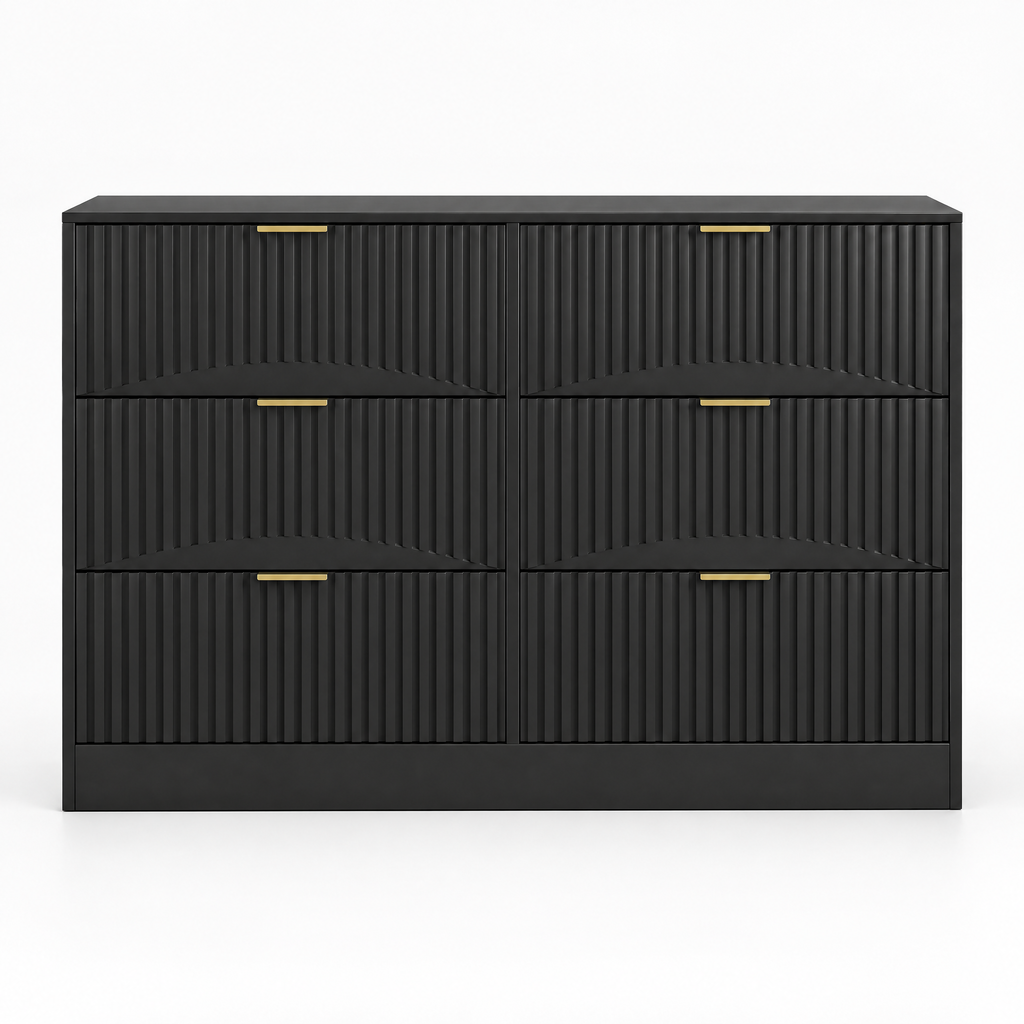6-Drawer Dresser, Modern Chest of Drawers – Black — studio product photo, front view