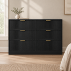 6-Drawer Dresser, Modern Chest of Drawers – Black — styled bedroom, front view