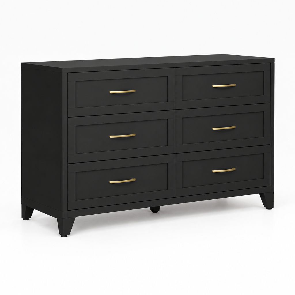 6-Drawer Metal Dresser, Smooth-Glide – Black — studio product photo, three-quarter view