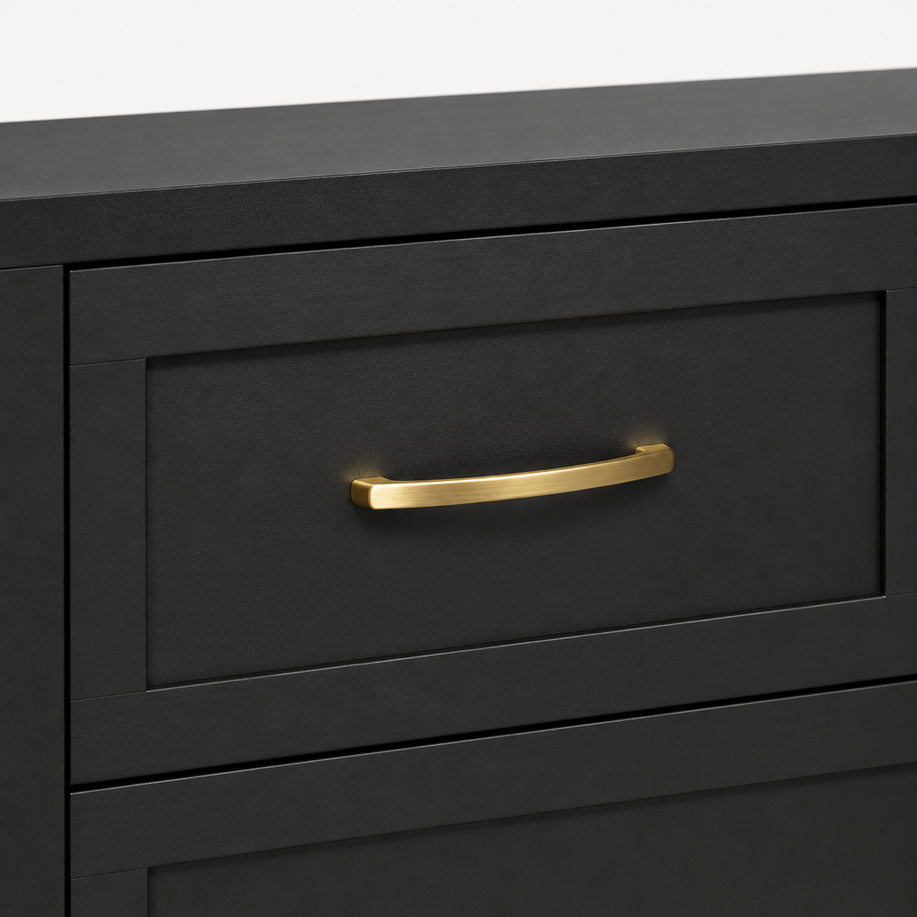 6-Drawer Metal Dresser, Smooth-Glide – Black — close-up detail of drawer front and gold pull