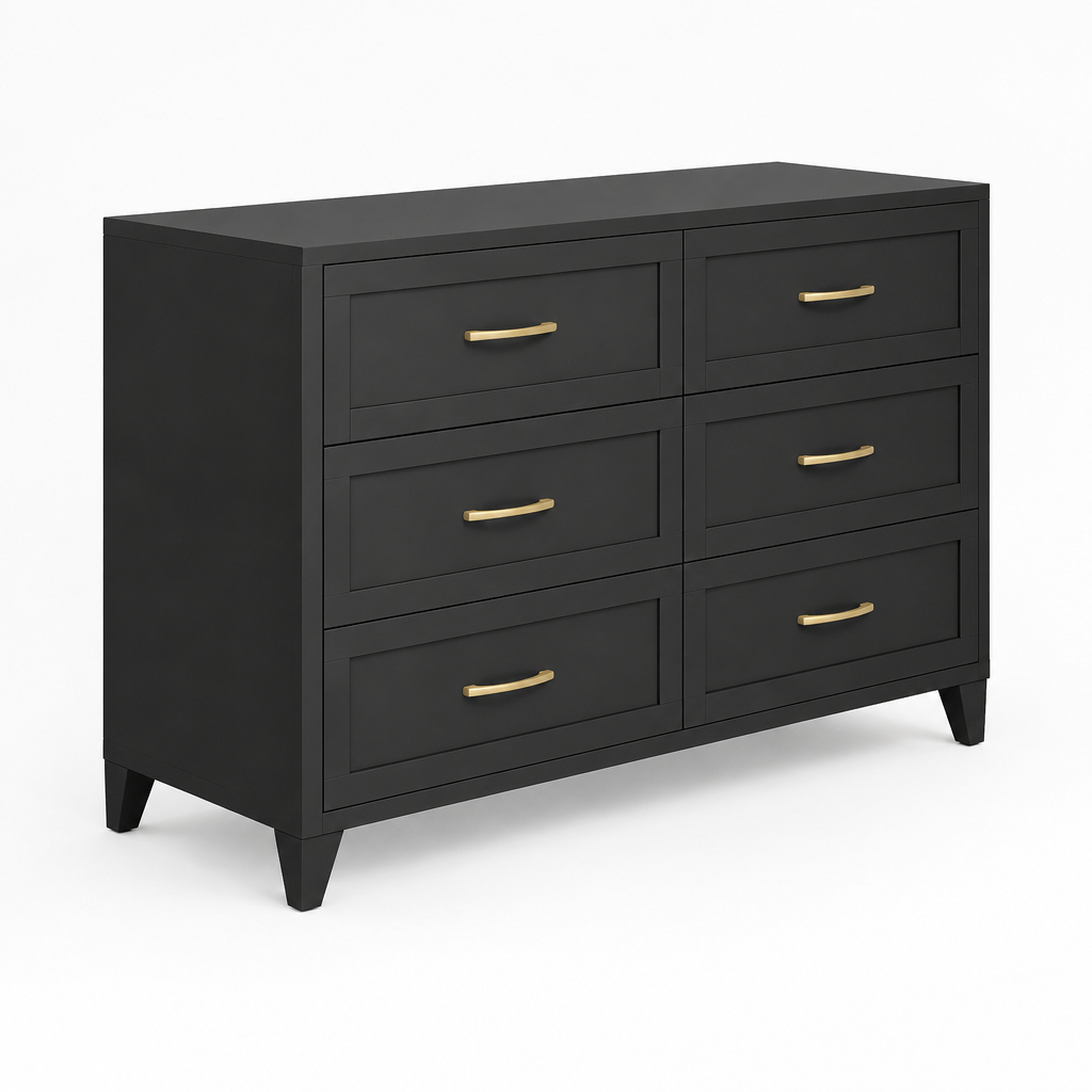 6-Drawer Metal Dresser, Smooth-Glide – Black — studio product photo, side profile
