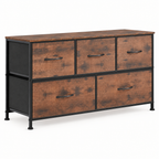 5-Drawer Fabric Dresser Storage Tower with Bins — studio product photo, side profile