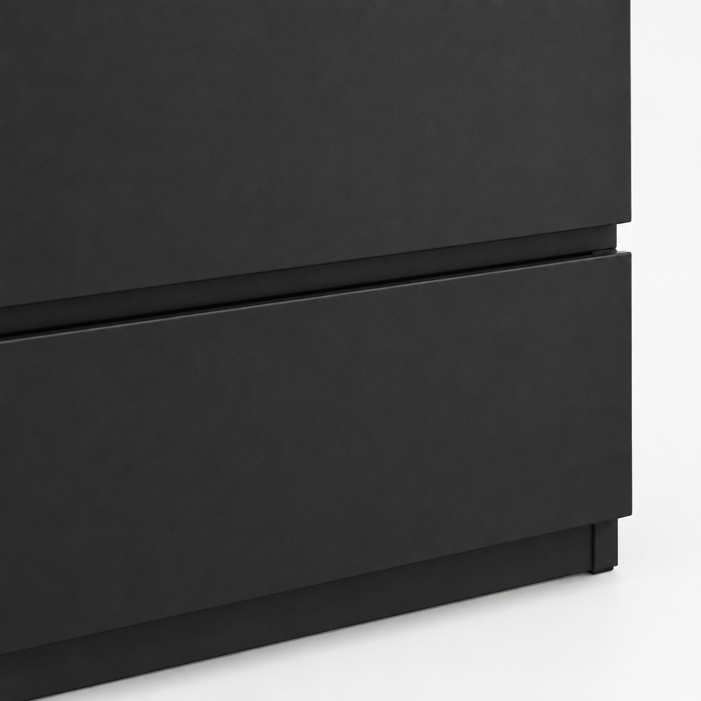 6-Drawer Wide Dresser, Chest of Drawers – Black — close-up detail of handleless drawer edge
