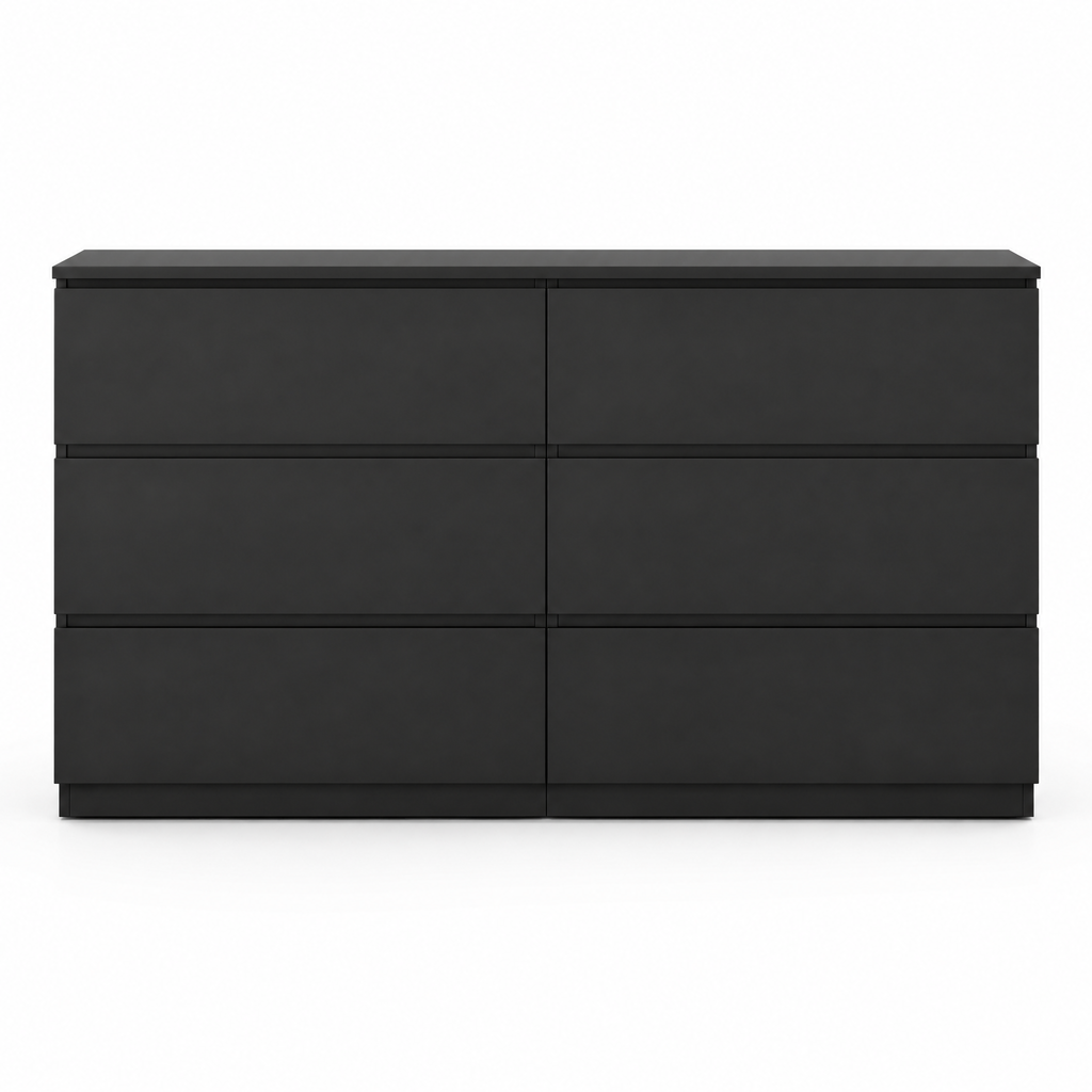 6-Drawer Wide Dresser, Chest of Drawers – Black — studio product photo, front view