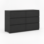 6-Drawer Wide Dresser, Chest of Drawers – Black — studio product photo, three-quarter view
