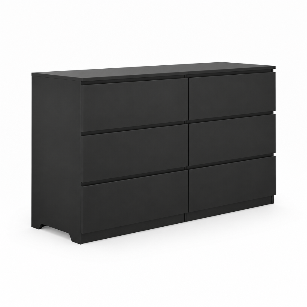 6-Drawer Wide Dresser, Chest of Drawers – Black — studio product photo, side profile