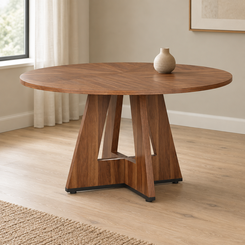 Wood Dining Table, Dining Room — styled dining room, three-quarter right view