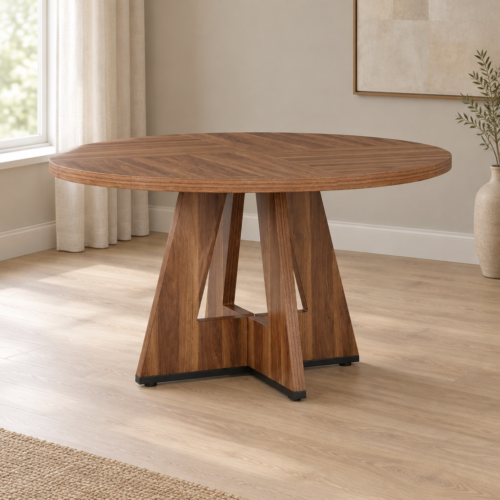 Wood Dining Table, Dining Room — styled dining room, three-quarter left view