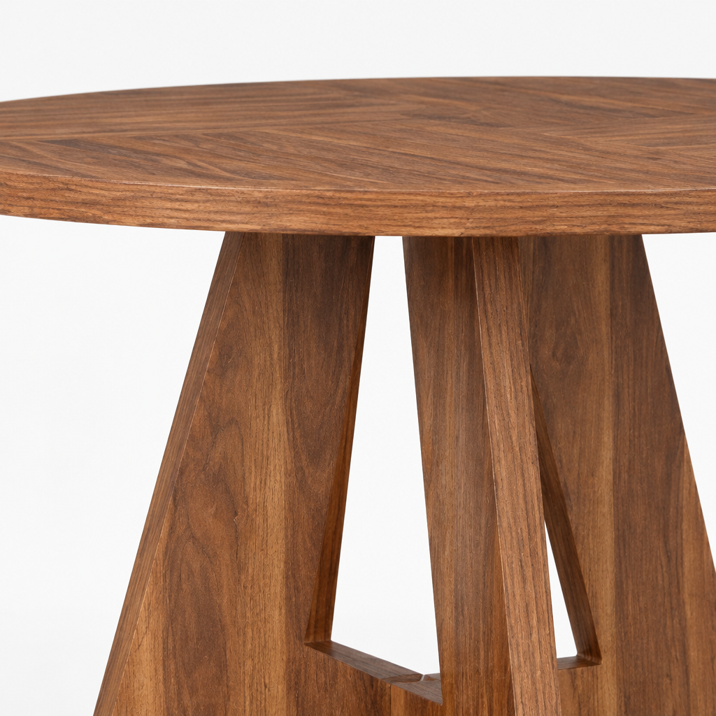 Wood Dining Table, Dining Room — close-up detail of tabletop edge and pedestal