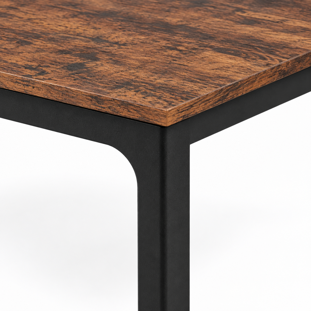 Rectangular Dining Table, Kitchen — close-up detail of tabletop corner and steel leg
