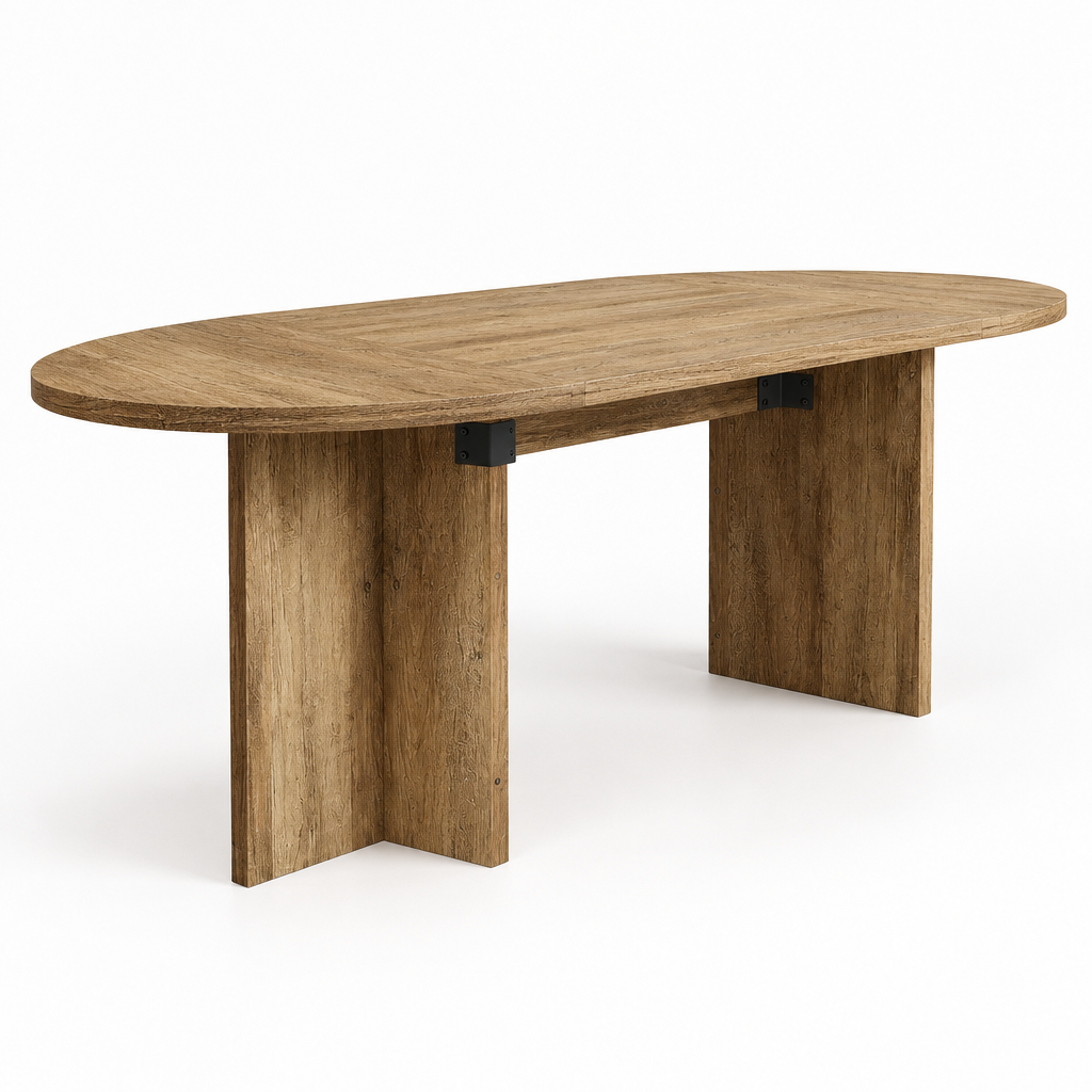 Oval Dining & Meeting Table – Brown — studio product photo, side profile