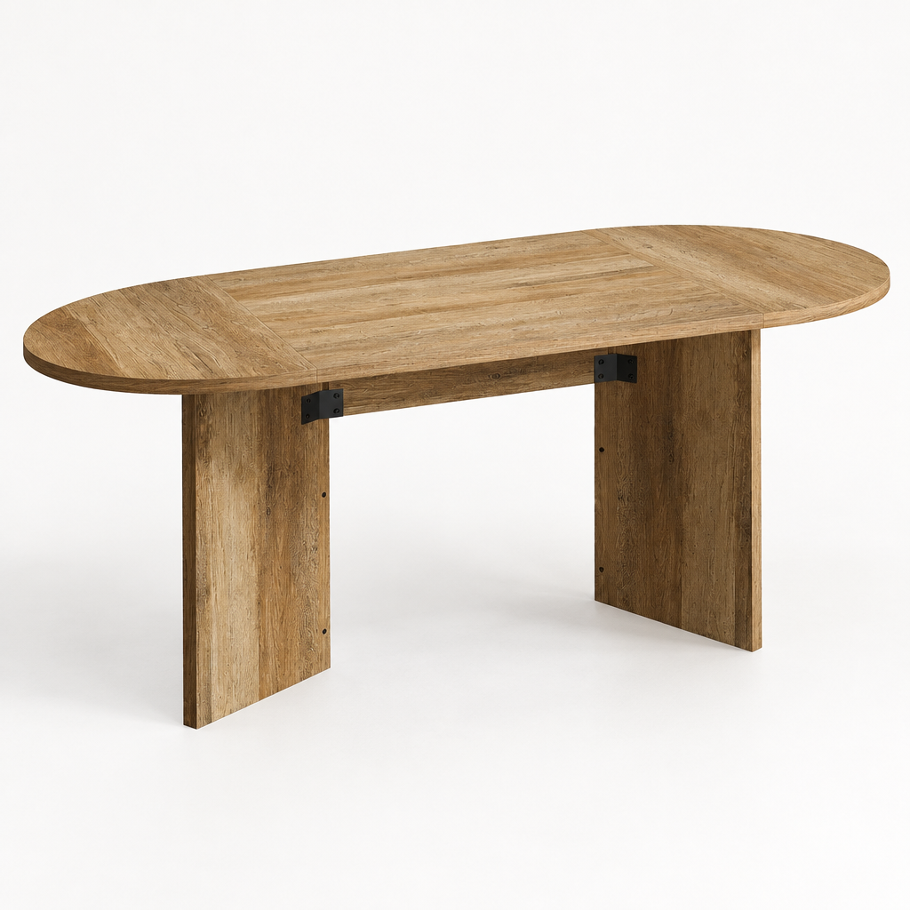 Oval Dining & Meeting Table – Brown — studio product photo, three-quarter view