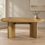 Oval Dining & Meeting Table – Brown — styled dining room, front view