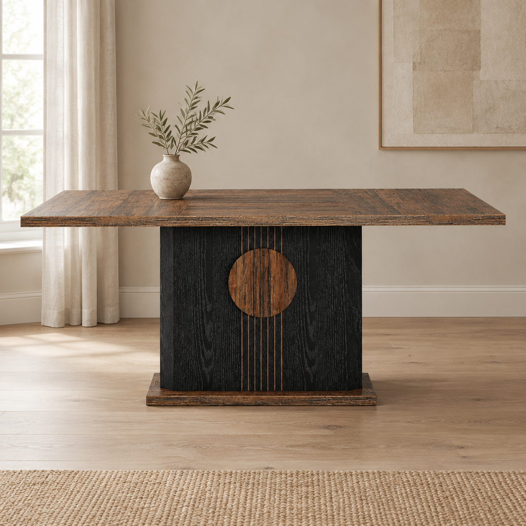 Rectangular Dining Kitchen Table – Black/Brown — styled dining room, front view